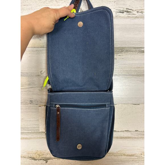 Vintage Y2K jean denim embroidered leather converse boho Crossbody Bag purse - Picture 6 of 8